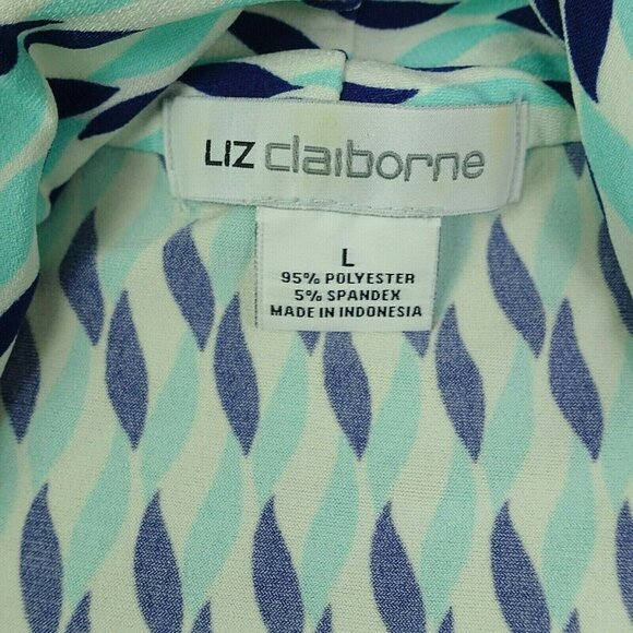 Liz Claiborne Womens Large Polyester Blend Blue Graphic Print Ruched Neck Blouse - Picture 3 of 6